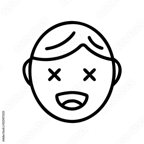 Embarrassed face icon, emotion expression, minimalist design, black outline