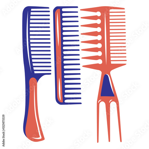 Hair Combs Set: A set of three stylish hair combs in shades of blue and coral, perfect for various hair types and styling needs.