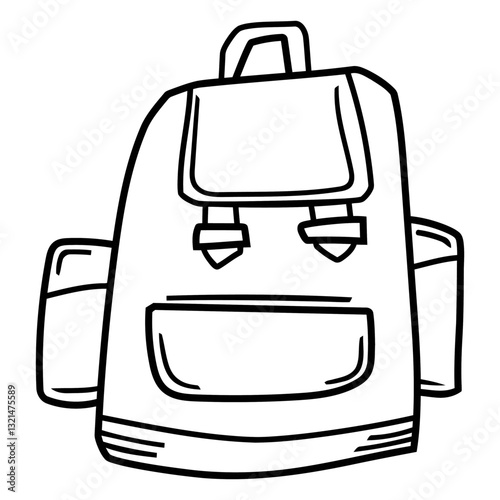 Monochrome Backpack for Adventure: A minimalist line drawing of a practical backpack ready for exploration, perfect for outdoor adventures and everyday use. 