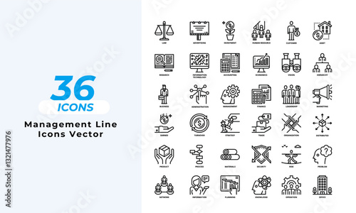 Management Line Icons Set Layout Vector Template. Vector illustration in line style of icons	
