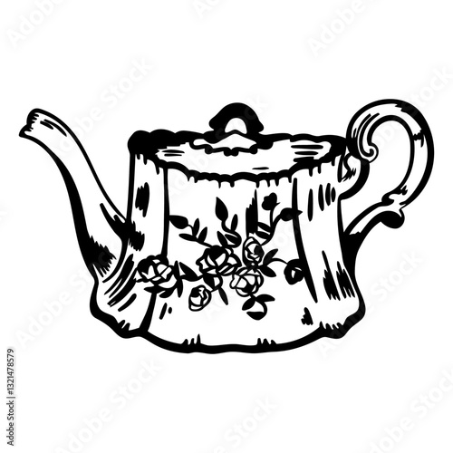 Elegant Teapot: A classic teapot, meticulously drawn in a minimalistic style, radiates timeless elegance and hints at warm gatherings. 