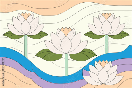 A line art drawing of lotus flowers