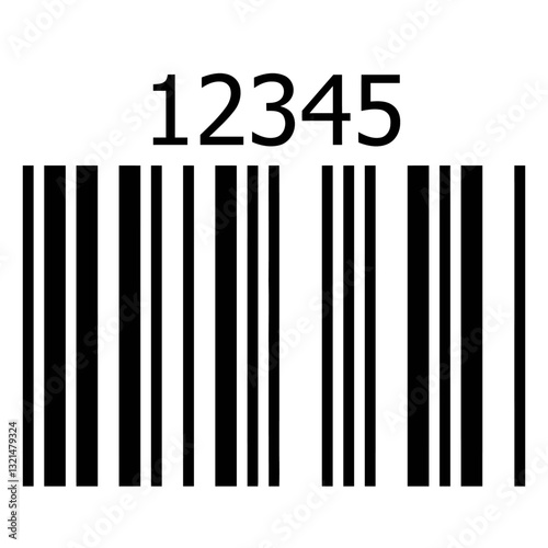 Barcode with Numbers: A detailed, high-contrast barcode image with the number "12345" clearly displayed, symbolizing data, tracking, and inventory management.