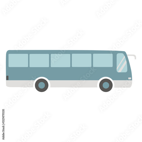 Blue Transportation: A graphic representation of a modern bus, ready to transport passengers on a journey. Its sleek design and clean lines, symbolizing efficiency and travel.