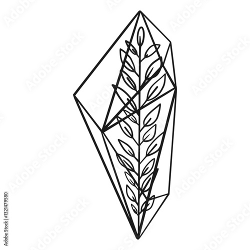 Elegant Botanical Geometry: An artistic display of a plant flourishing within a striking geometric glass terrarium, blending nature's grace with structural artistry. 