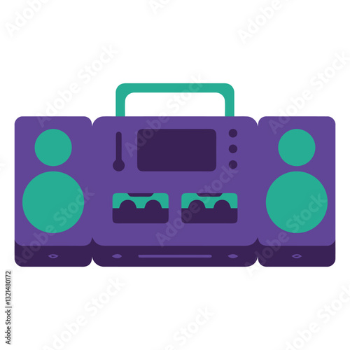 Retro Boombox: A vibrant purple and teal retro boombox, complete with dual cassette decks and large speakers, evokes a nostalgic feeling of 80s and 90s music.  