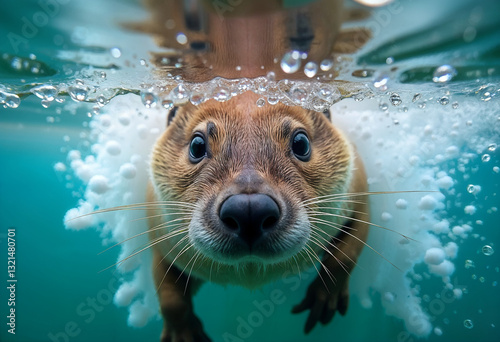 Curious otter emerges from water