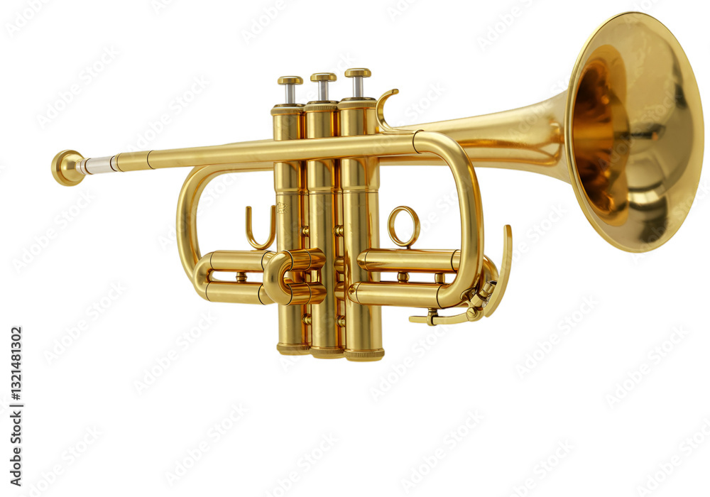 Obraz premium Elegant golden trumpet gleaming against a stark transparent background