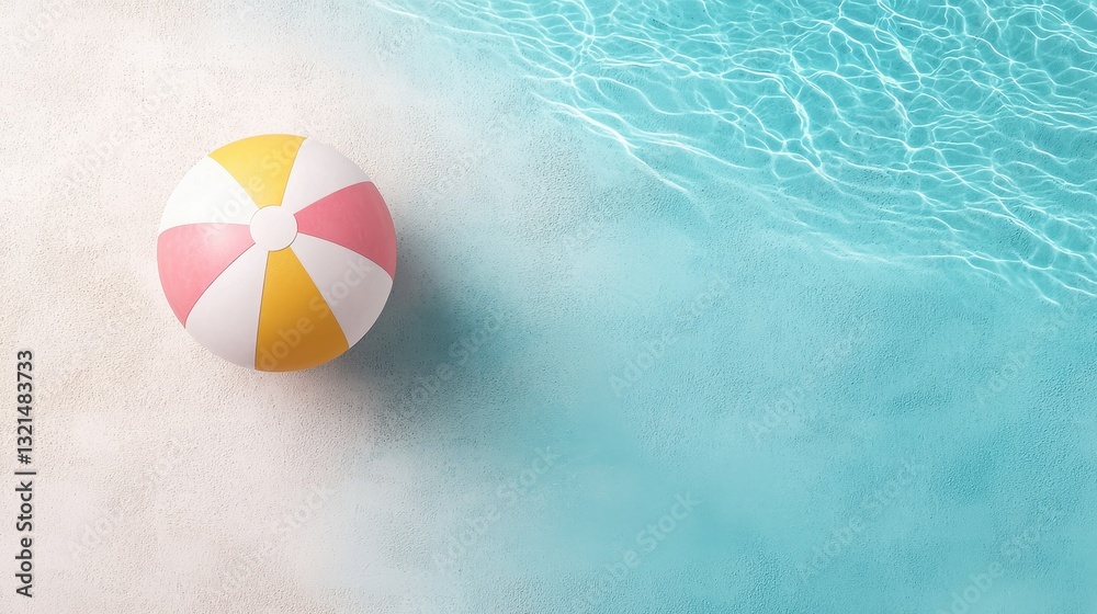 Obraz premium Serene Beach Ball Drifting on Clear Water in Aerial Drone Shot