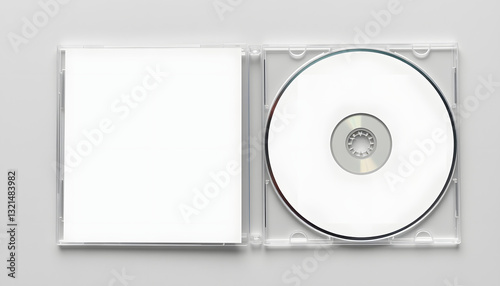 Closed compact plastic disc box case with white isolated blank for branding design. CD jewel mock-up on soft gray background. White tone