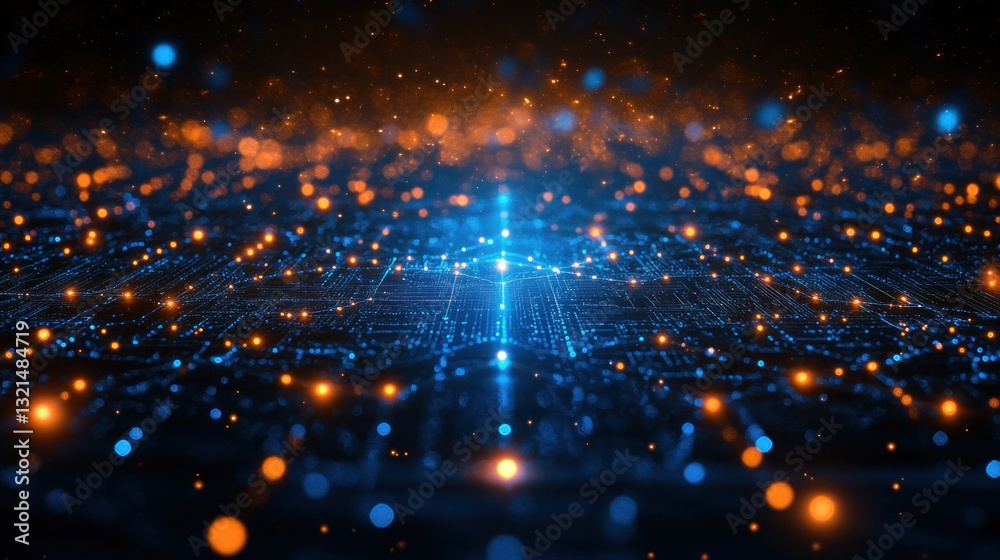 Obraz premium Futuristic Digital Network Visualization with Cybersecurity Data Protection and Abstract Technology Art