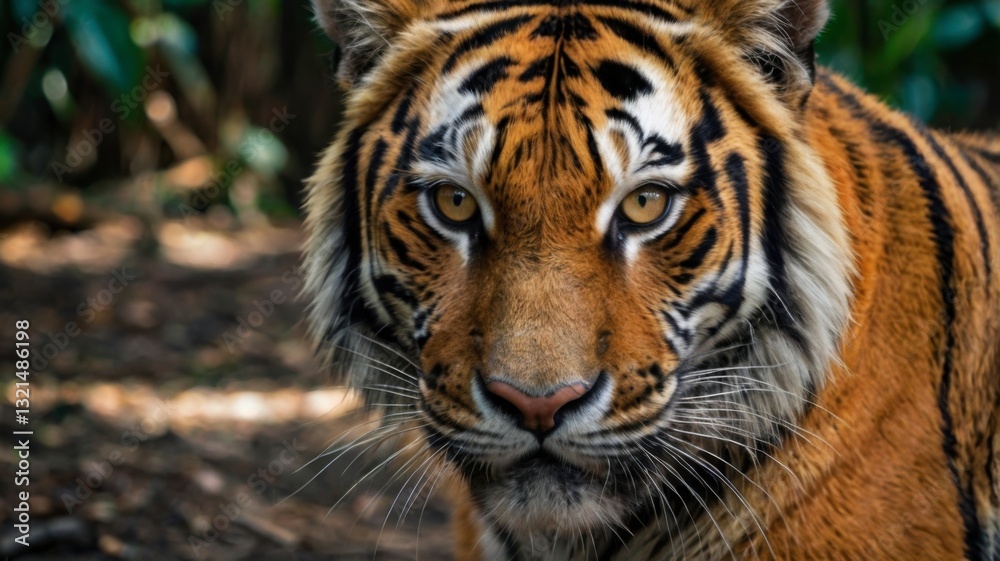 Majestic Tiger Portrait Stares Intensely From the Jungle Habitat Majestic Tiger Portrait Stares Intensely From the Jungle Habitat