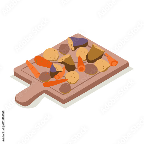 healthy vegetables cutting board isometric.