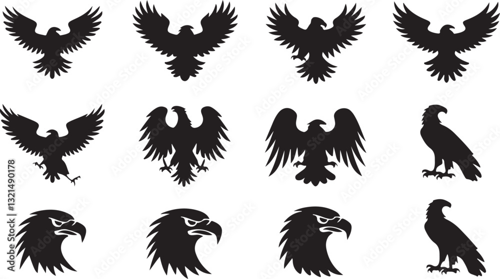 Obraz premium Set of eagle wings vector illustration