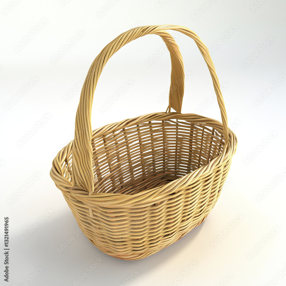Obraz premium wicker basket with handle on white background