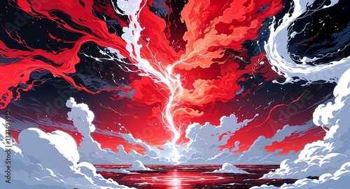 White red Abstract pure energy with electrical electricity plasma power fusion anime on background illustration