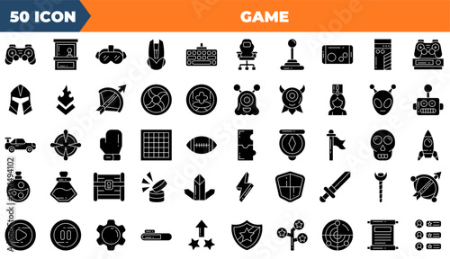 Game icon set. Containing Console, Video Game, Controller,and more. Solid vector icons collection.