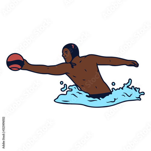 extended arm waterpolo player color stroke.