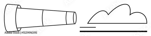 Telescope beside a cloud with minimal lines symbolizing exploration, vision, innovation, discovery, future planning, potential, or imagination. Ideal for education, science future aspirations