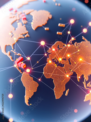 Global shipping network, international trade expansion, connected world economy, 3D illustration
