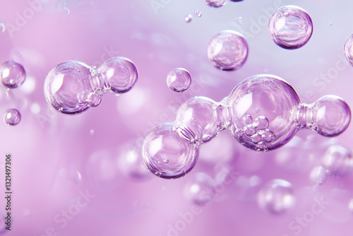 Skincare facial skin serum bubbles texture close up detail, gel like liquid product. Body care and cosmetic concept background.