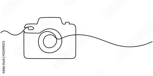 One continuous line drawing of a professional camera. camera continuous one line drawing vector illustrator Continuous One Line Drawing Photography Icons Concept. Single Line Vector Illustration. 