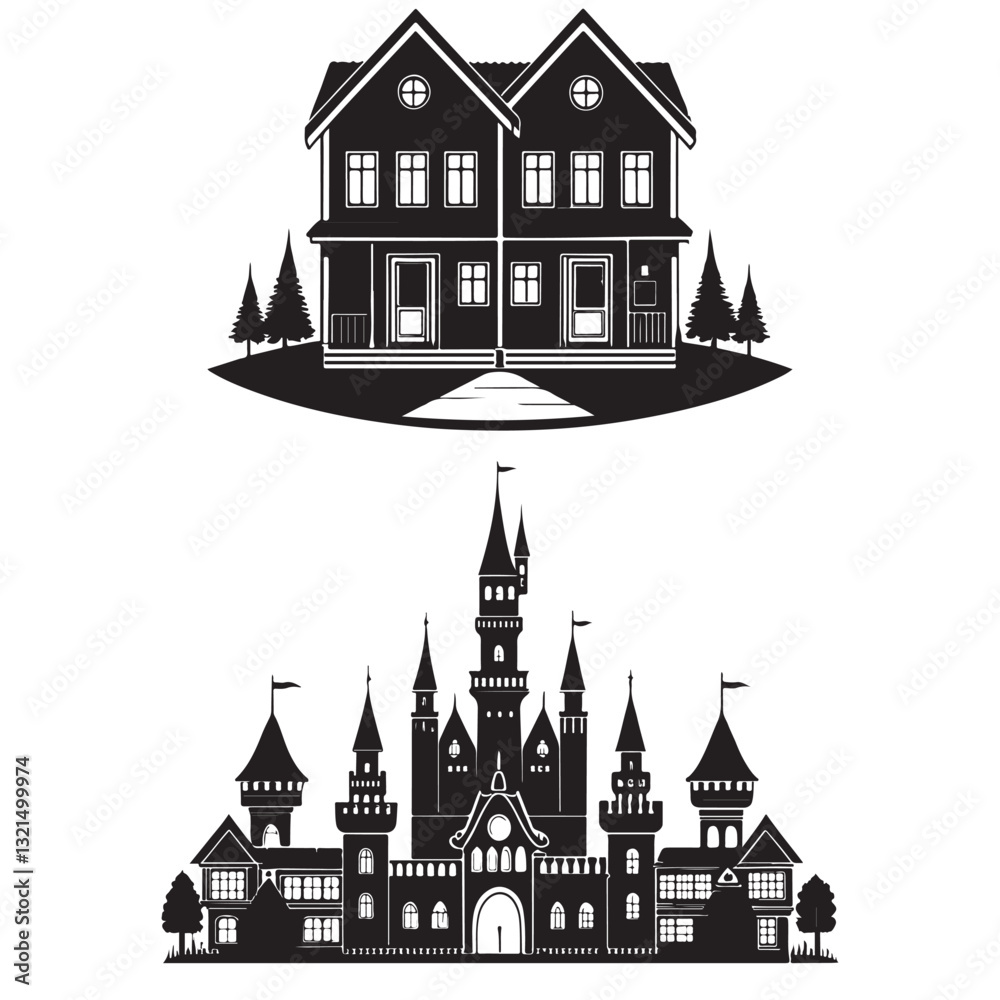 Fototapeta premium House Icon or silhouette with Long Shadow 