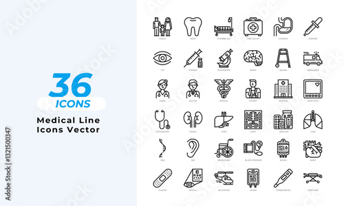 Medical Service Line Icons  Set Layout Vector Template. Vector illustration in line style of icons	
