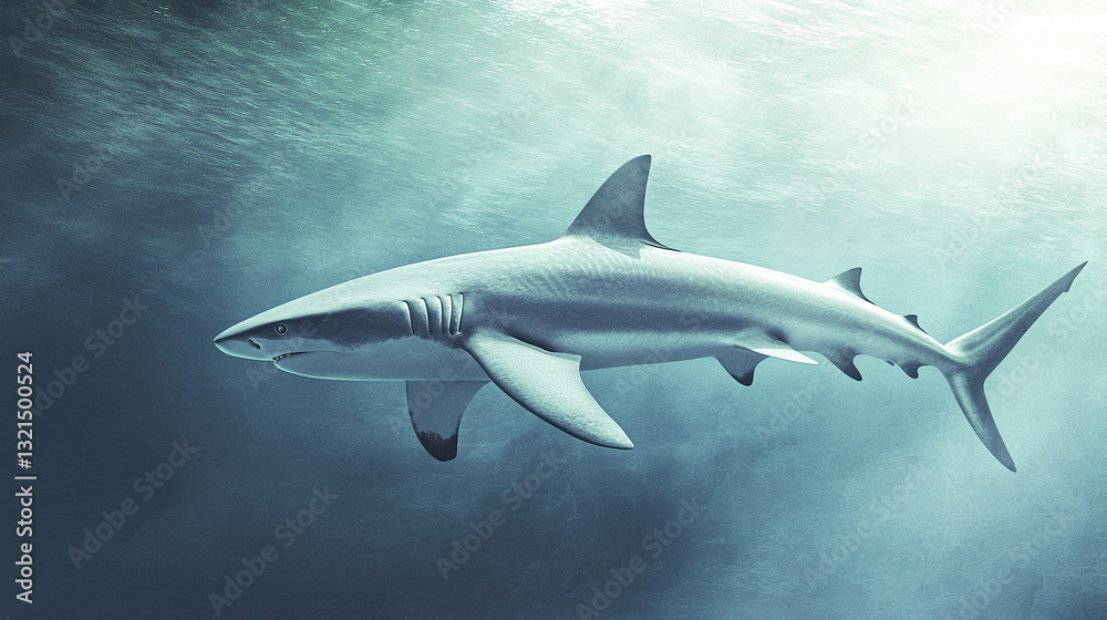 lone shark drifts in shallow turquoise waters lone shark drifts in shallow turquoise waters