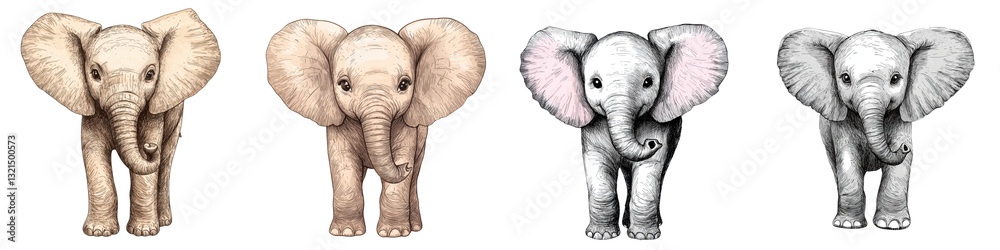 Fototapeta premium Endearing baby elephants with expressive ears and trunks in natural habitat Adorable young African elephants large mammals with gray skin tusks and playful poses