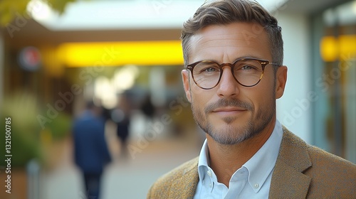 Confident Man in Brown Blazer with Glasses