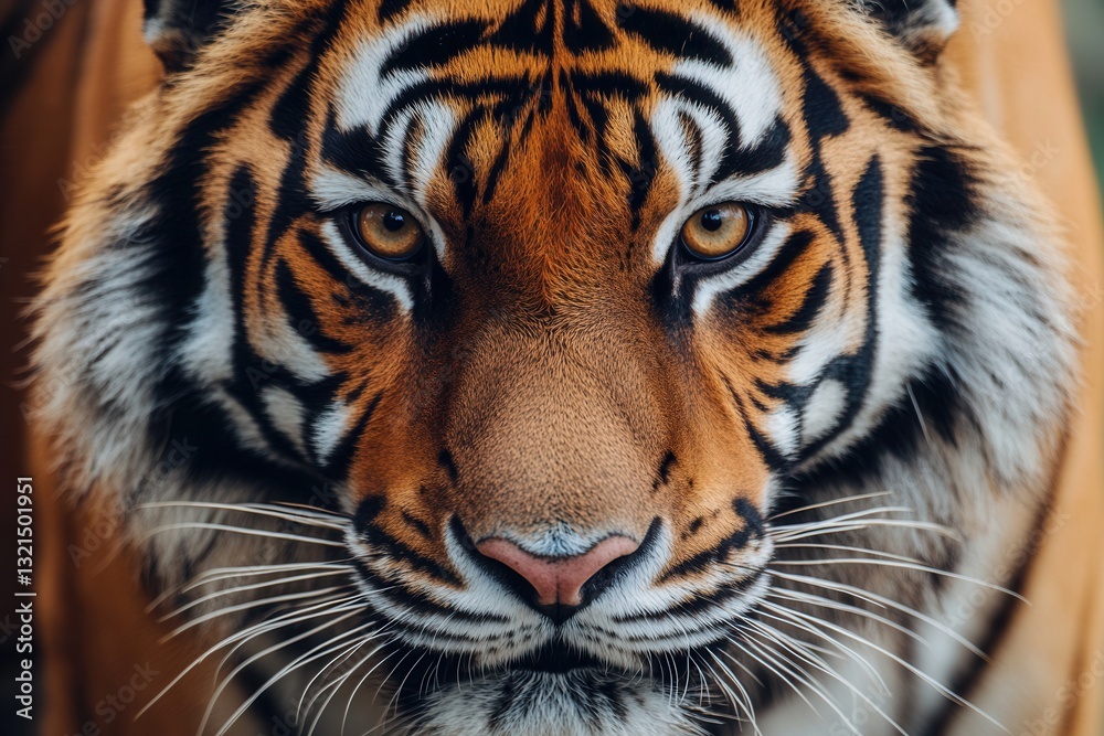 Majestic close-up portrait of a tiger with detailed fur and piercing eyes in nature Majestic close-up portrait of a tiger with detailed fur and piercing eyes in nature
