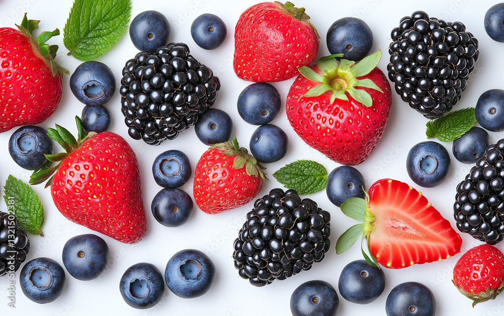 Fresh Mixed Berries – Juicy Strawberries and Blueberries on a Clean White Background, High-Resolution Food Photography with Vibrant Colors and Detailed Textures Fresh Mixed Berries – Juicy Strawberries and Blueberries on a Clean White Background, High-Resolution Food Photography with Vibrant Colors and Detailed Textures