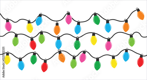 Colorful hanging Christmas lights for festive holiday decoration vector design. Colorful Christmas lights vector. Christmas day celebration lights garland vector illustration