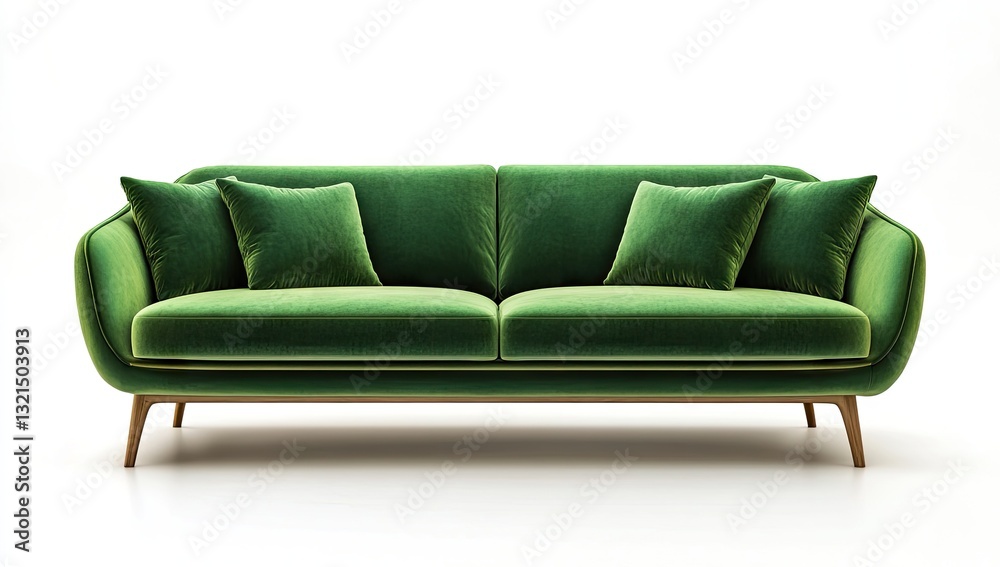 Fototapeta premium Emerald green velvet sofa with wooden legs