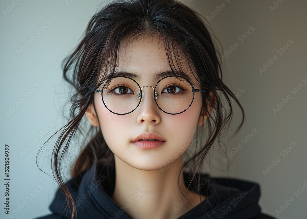 Fototapeta premium Woman Wearing Glasses Portrait with Soft Light and Casual Look
