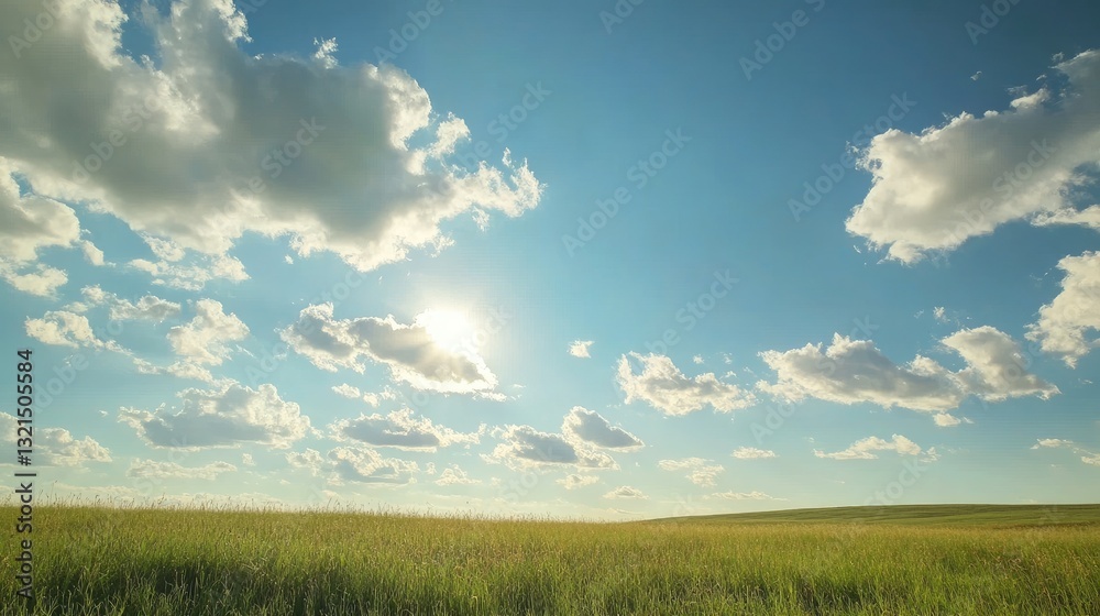 Scenic summertime landscape with sun shining through the fluffy clouds Scenic summertime landscape with sun shining through the fluffy clouds