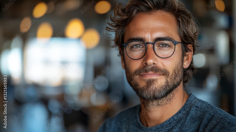 Obraz premium Confident Startup Founder Smiling in Creative Workspace Setting