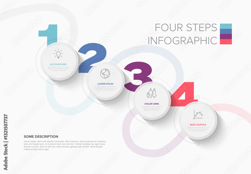 Light Four Steps Infographic Template with Circular Design