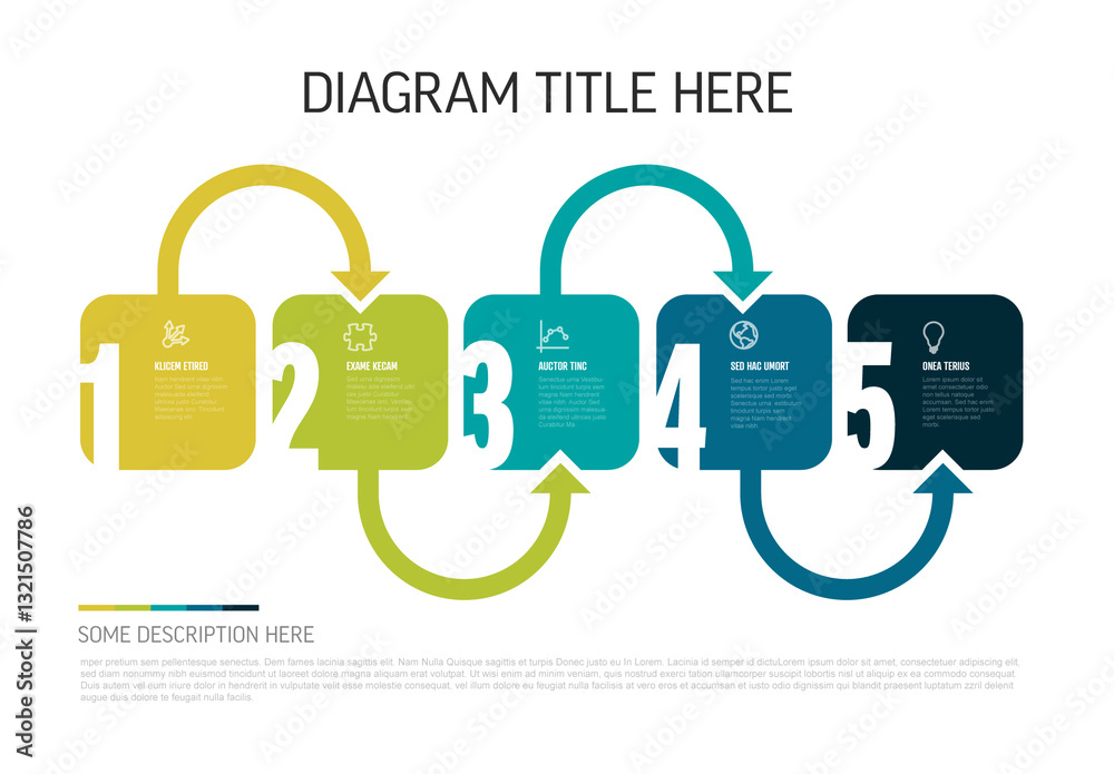 Five Step Interactive Workflow Infographic Diagram Template