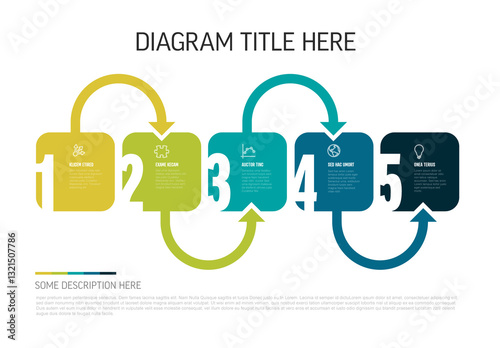 Obraz na płótnie Five Step Interactive Workflow Infographic Diagram Template w salonie