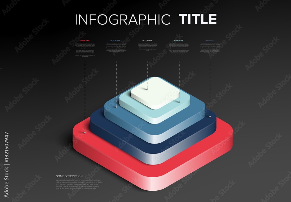 Layered 3D Infographic Design Template with five levels pyramid