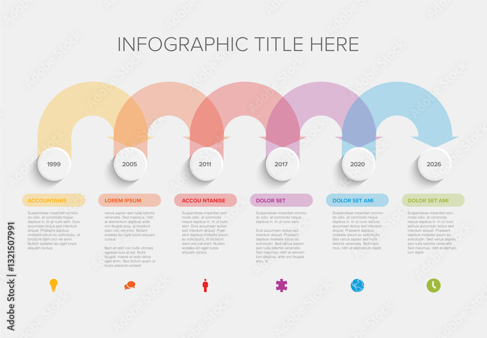 Colorful Timeline Infographic Template with six Milestones