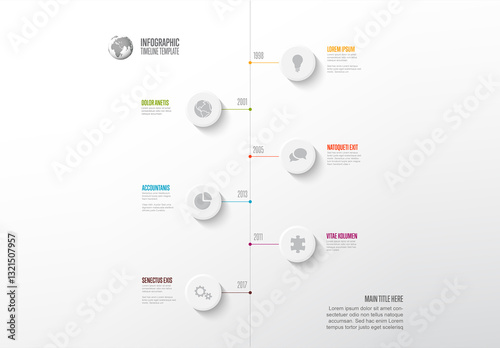Obraz na płótnie Infographic vertical Timeline Template design with circular button Milestones w salonie