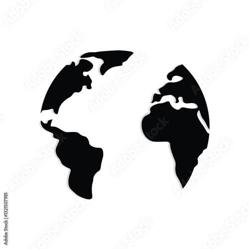 Vector Doodle Style World Map Isolated on White Background. Doodle Style Silhouette  World Map Design Element in Minimal Earth Planet Shape.