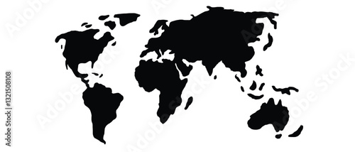 Vector Doodle Style World Map Isolated on White Background. Doodle Style Silhouette  World Map Design Element.