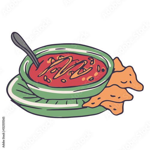 a bowl of tomato soup with crunchy tortilla chips.