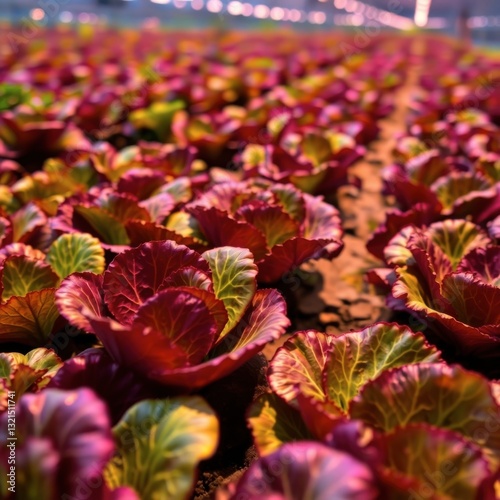 Growing Red Cabbage in Greenhouse Rows Fresh Organic Food Cultivation