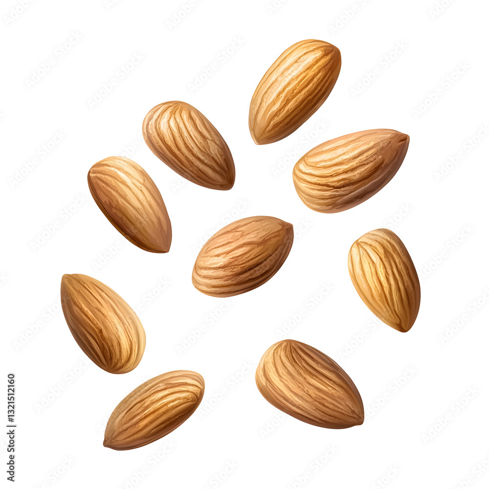 Scattered brown almonds with smooth shells seem to float weightlessly on a clean transparent background showcasing the natural beauty and healthy properties of this popular edible nut Scattered brown almonds with smooth shells seem to float weightlessly on a clean transparent background showcasing the natural beauty and healthy properties of this popular edible nut