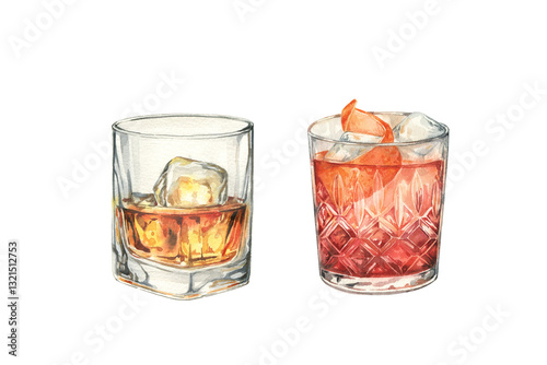 Wall Mural Set of watercolor cocktails glass illustrations